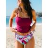 CUPSHE Women’s Tankini Sets Square Neck High Waisted Two Piece Bathing Suits Adjustable Straps Drawstring Swimwear(Deep Magenta/Floral)