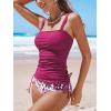 CUPSHE Women’s Tankini Sets Square Neck High Waisted Two Piece Bathing Suits Adjustable Straps Drawstring Swimwear(Purple Red/Floral)