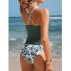 CUPSHE Women’s Tankini Sets Two Piece Swimsuit Bathing Suits V Neck Crisscross Adjustable Straps Ruching Textured(Green/White Floral)