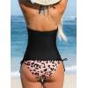 CUPSHE Women’s Tankini Sets Two Piece Swimsuit High Neck Halter Mid Rise Adjustable Drawstrings(Black/Leopard)