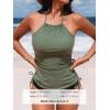 CUPSHE Women’s Tankini Sets Two Piece Swimsuit High Neck Halter Mid Rise Adjustable Drawstrings(Olive Green/Black)