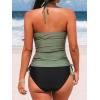 CUPSHE Women’s Tankini Sets Two Piece Swimsuit High Neck Halter Mid Rise Adjustable Drawstrings(Olive Green/Black)