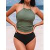 CUPSHE Women’s Tankini Sets Two Piece Swimsuit High Neck Halter Mid Rise Adjustable Drawstrings(Olive Green/Black)