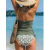 CUPSHE Women’s Tankini Sets Two Piece Swimsuit High Neck Halter Mid Rise Adjustable Drawstrings(Olive Green/Floral)