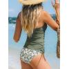 CUPSHE Women’s Tankini Sets Two Piece Swimsuit High Neck Halter Mid Rise Adjustable Drawstrings(Olive Green/Floral)