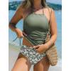 CUPSHE Women’s Tankini Sets Two Piece Swimsuit High Neck Halter Mid Rise Adjustable Drawstrings(Olive Green/Floral)