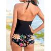 CUPSHE Women’s Tankini Sets Two Piece Swimsuit High Waisted Halter V Neck Bathing Suit Adjustable Straps Shorts(Black/Orange Floral)