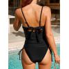 CUPSHE Women’s Tankini Sets Two Piece Swimsuit High Waisted Tummy Control Bathing Suit Back Tie Drawstring Mesh(Black)