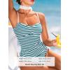 CUPSHE Women’s Tankini Sets Two Piece Swimsuit Mid Rise Sweetheart Neck Adjustable Straps Side Drawstring Textured(Green White Stripe)