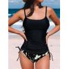 CUPSHE Women’s Tankini Sets Two Piece Swimsuit Scoop Neck Ruched Adjustable Straps Drawstring Mid Rise(Black)