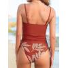 CUPSHE Women’s Tankini Sets Two Piece Swimsuit Scoop Neck Ruched Adjustable Straps Drawstring Mid Rise(Brick Red/Leaf)