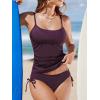 CUPSHE Women’s Tankini Sets Two Piece Swimsuit Scoop Neck Ruched Adjustable Straps Drawstring Mid Rise(Deep Purple)