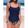 CUPSHE Women’s Tankini Sets Two Piece Swimsuit Scoop Neck Ruched Adjustable Straps Drawstring Mid Rise(Navy Blue/Tropical)