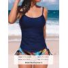 CUPSHE Women’s Tankini Sets Two Piece Swimsuit Scoop Neck Ruched Adjustable Straps Drawstring Mid Rise(Navy Blue/Tropical)