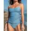 CUPSHE Women’s Tankini Sets Two Piece Swimsuit Scoop Neck Ruched Adjustable Straps Drawstring Mid Rise(Sky Blue)