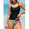 CUPSHE Women’s Tankini Sets Two Piece Swimsuit Scoop Neck Self Tied Crisscross Bathing Suit Ruched Tummy Mid Rise(Black Floral)