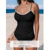 CUPSHE Women’s Tankini Sets Two Piece Swimsuit Scoop Neck Tummy Control Adjustable Straps Shell Stitched(Black)
