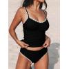 CUPSHE Women’s Tankini Sets Two Piece Swimsuit Scoop Neck Tummy Control Adjustable Straps Shell Stitched(Black)
