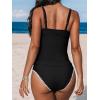 CUPSHE Women’s Tankini Sets Two Piece Swimsuit Scoop Neck Tummy Control Adjustable Straps Shell Stitched(Black)