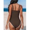 CUPSHE Women’s Tankini Sets Two Piece Swimsuit Scoop Neck Tummy Control Adjustable Straps Shell Stitched(Brown)