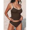 CUPSHE Women’s Tankini Sets Two Piece Swimsuit Scoop Neck Tummy Control Adjustable Straps Shell Stitched(Brown)