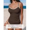 CUPSHE Women’s Tankini Sets Two Piece Swimsuit Scoop Neck Tummy Control Adjustable Straps Shell Stitched(Brown)