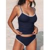 CUPSHE Women’s Tankini Sets Two Piece Swimsuit Scoop Neck Tummy Control Adjustable Straps Shell Stitched(Dark Blue)