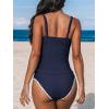 CUPSHE Women’s Tankini Sets Two Piece Swimsuit Scoop Neck Tummy Control Adjustable Straps Shell Stitched(Dark Blue)