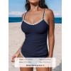 CUPSHE Women’s Tankini Sets Two Piece Swimsuit Scoop Neck Tummy Control Adjustable Straps Shell Stitched(Dark Blue)