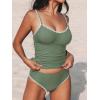 CUPSHE Women’s Tankini Sets Two Piece Swimsuit Scoop Neck Tummy Control Adjustable Straps Shell Stitched(Eucalyptus Green)