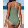 CUPSHE Women’s Tankini Sets Two Piece Swimsuit Scoop Neck Tummy Control Adjustable Straps Shell Stitched(Eucalyptus Green)