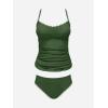 CUPSHE Women’s Tankini Sets Two Piece Swimsuit Scoop Neck Tummy Control Adjustable Straps Shell Stitched(Forest Green)