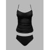 CUPSHE Women’s Tankini Sets Two Piece Swimsuit Scoop Neck Tummy Control Adjustable Straps Shell Stitched(P-black)