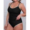 CUPSHE Women’s Tankini Sets Two Piece Swimsuit Scoop Neck Tummy Control Adjustable Straps Shell Stitched(P-black)
