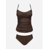 CUPSHE Women’s Tankini Sets Two Piece Swimsuit Scoop Neck Tummy Control Adjustable Straps Shell Stitched(P-brown)