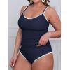 CUPSHE Women’s Tankini Sets Two Piece Swimsuit Scoop Neck Tummy Control Adjustable Straps Shell Stitched(P-dark Blue)
