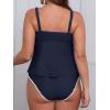 CUPSHE Women’s Tankini Sets Two Piece Swimsuit Scoop Neck Tummy Control Adjustable Straps Shell Stitched(P-dark Blue)