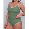 CUPSHE Women’s Tankini Sets Two Piece Swimsuit Scoop Neck Tummy Control Adjustable Straps Shell Stitched(P-eucalyptus Green)