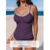 CUPSHE Women’s Tankini Sets Two Piece Swimsuit Scoop Neck Tummy Control Adjustable Straps Shell Stitched(Plum Purple)