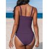 CUPSHE Women’s Tankini Sets Two Piece Swimsuit Scoop Neck Tummy Control Adjustable Straps Shell Stitched(Plum Purple)
