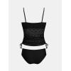 CUPSHE Women’s Tankini Sets Two Piece Swimsuit Square Neck Mesh Bathing Suit Adjustable Spaghetti Straps Drawstring(Black)