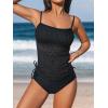 CUPSHE Women’s Tankini Sets Two Piece Swimsuit Square Neck Mesh Bathing Suit Adjustable Spaghetti Straps Drawstring(Black)
