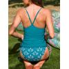 CUPSHE Women’s Tankini Sets Two Piece Swimsuit V Neck Bathing Suit Mid Rise Drawstring Tummy Control Stitching(Teal Blue/Floral)