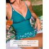 CUPSHE Women’s Tankini Sets Two Piece Swimsuit V Neck Bathing Suit Mid Rise Drawstring Tummy Control Stitching(Teal Blue/Floral)