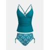 CUPSHE Women’s Tankini Sets Two Piece Swimsuit V Neck Bathing Suit Mid Rise Drawstring Tummy Control Stitching(Teal Blue/Floral)