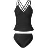 CUPSHE Women’s Tankini Sets Two Piece Swimsuit V Neck Crisscross Adjustable Double Straps Ruched Mid Rise(Black)