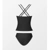 CUPSHE Women’s Tankini Sets Two Piece Swimsuit V Neck Crisscross Adjustable Double Straps Ruched Mid Rise(Black)
