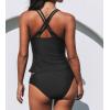 CUPSHE Women’s Tankini Sets Two Piece Swimsuit V Neck Crisscross Adjustable Double Straps Ruched Mid Rise(Black)