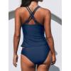 CUPSHE Women’s Tankini Sets Two Piece Swimsuit V Neck Crisscross Adjustable Double Straps Ruched Mid Rise(Blue)