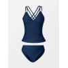 CUPSHE Women’s Tankini Sets Two Piece Swimsuit V Neck Crisscross Adjustable Double Straps Ruched Mid Rise(Blue)